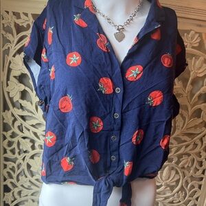 ModCloth Navy Blue Tomato Print Women's Top